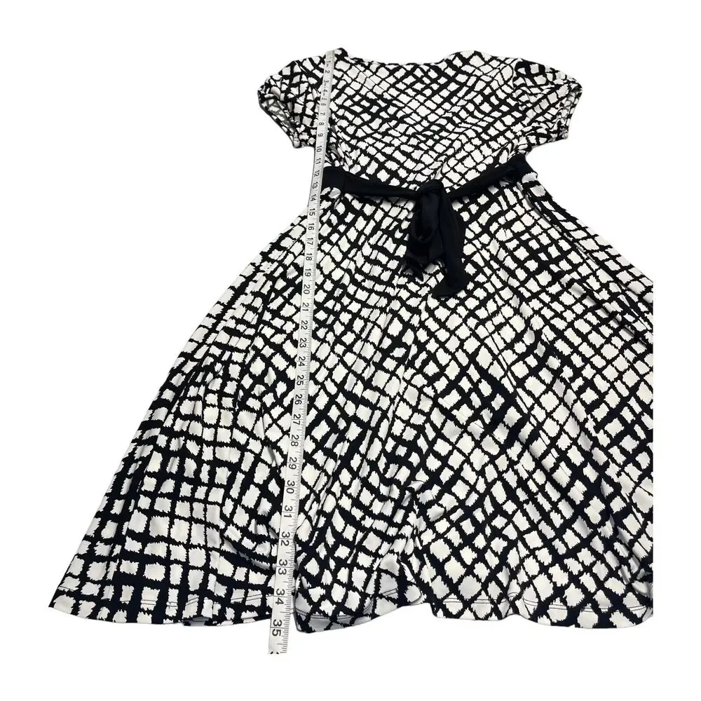 Apt. 9 Fit & Flare Dress Women Small Petite White Printed Stretch Belted Waist - Picture 8 of 9